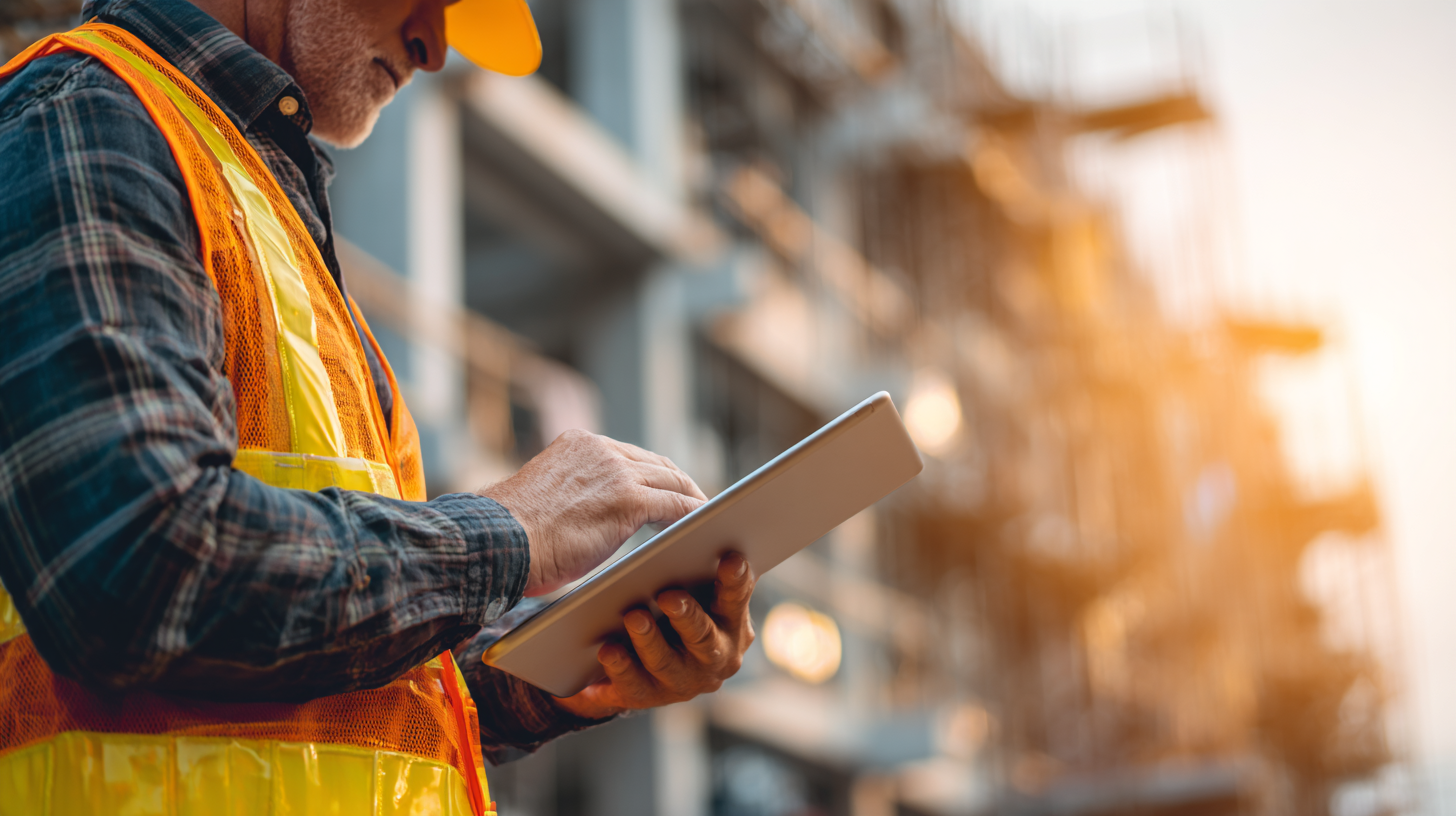 Contractor reviewing a completed takeoff on a tablet in the field